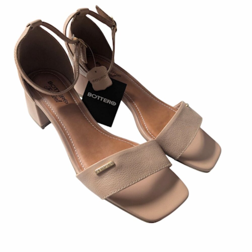 Bottero Wmns Leather Minimalist Design Ankle Strap Block Heel Sandal Size 8 NWT